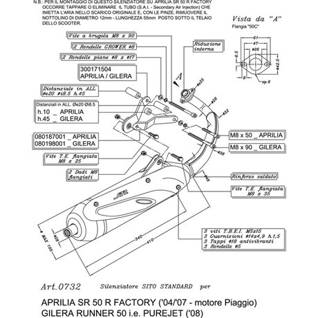 Auspuff LeoVince APRILIA SR 50 R FACTORY Piaggio engine 2004 - 2012 SITO