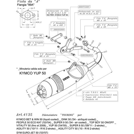 Exhaust LeoVince KYMCO BET & WIN 50 liquid cooled 2001 - 2007 TOURING